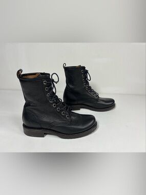 FRYE Veronica Flex Combat Boots Black Leather Lace Up Women's Size US 5.5 B